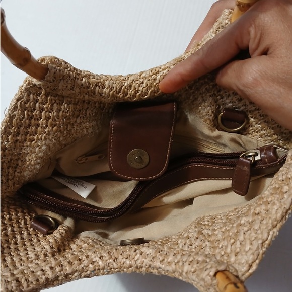 Rosetti Tan Woven Tote with Bamboo Handles - Picture 5 of 11